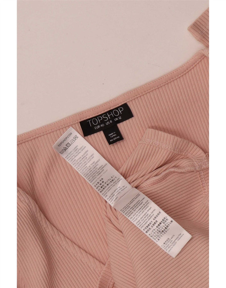 Topshop Donna Crop Top Manica Lunga UK 12 Cotone Rosa Medio