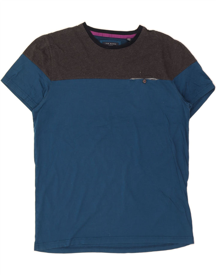 TED BAKER Mens T-Shirt Top Size 4 Large Blue Colourblock Cotton Vintage Ted Baker and Second-Hand Ted Baker from Messina Hembry 