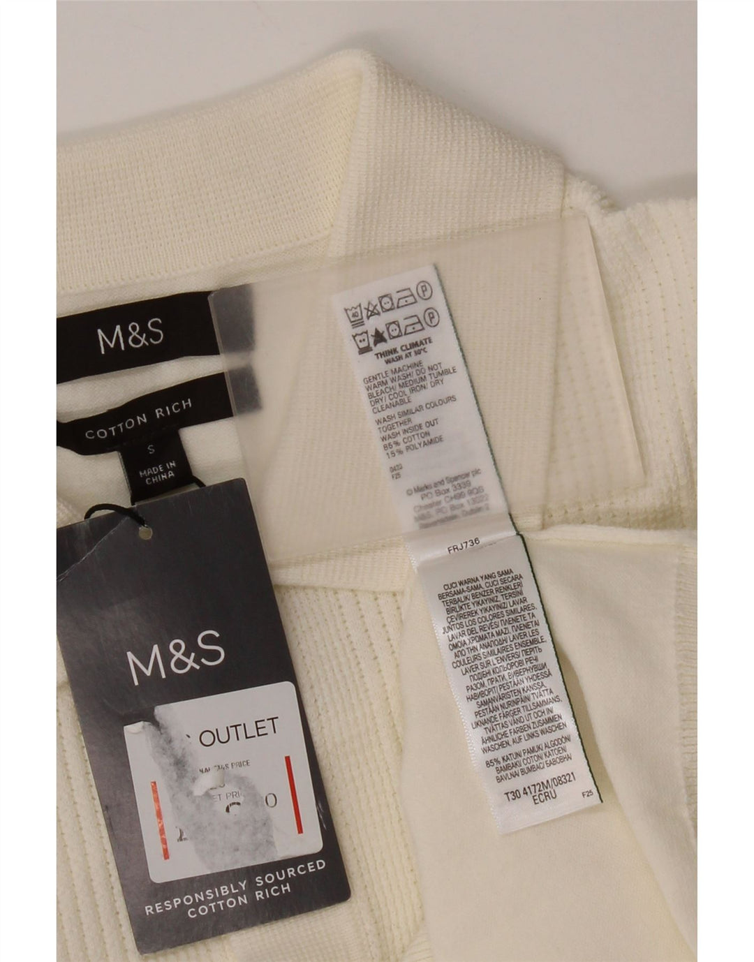 Maglione da uomo Marks & Spencer a maniche corte con collo a polo piccolo bianco sporco