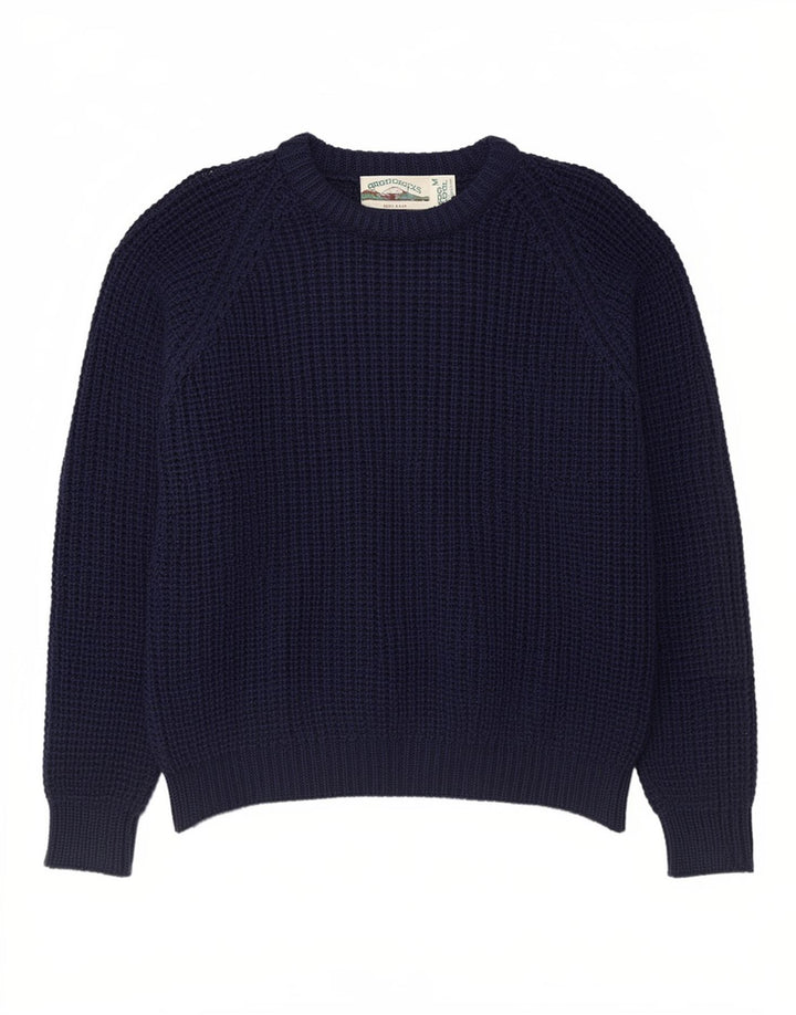Aran Crafts Maglione da uomo girocollo in lana media blu navy