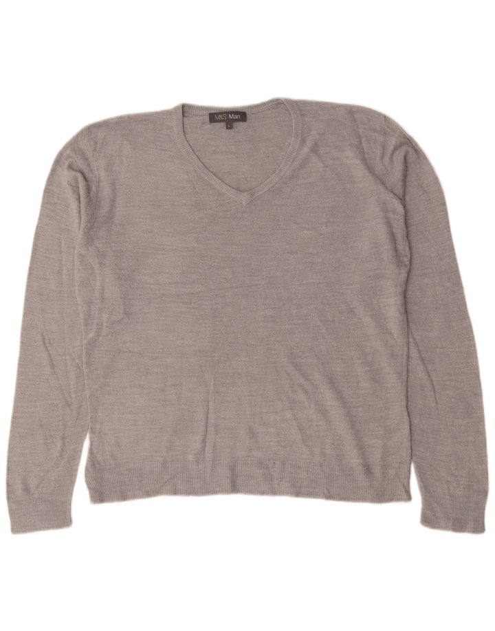 Maglione da uomo con scollo a V Marks & Spencer grande acrilico grigio