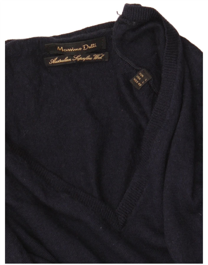 Massimo Dutti Maglione da uomo con scollo a V grande blu navy