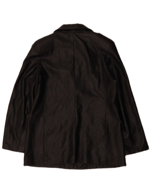 Giacca blazer da donna in ecopelle a 1 bottone VINTAGE UK 12 media nera