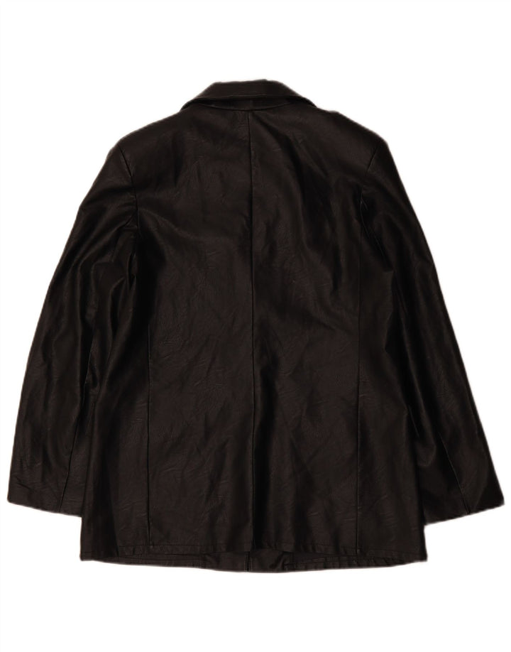 Giacca blazer da donna in ecopelle a 1 bottone VINTAGE UK 12 media nera
