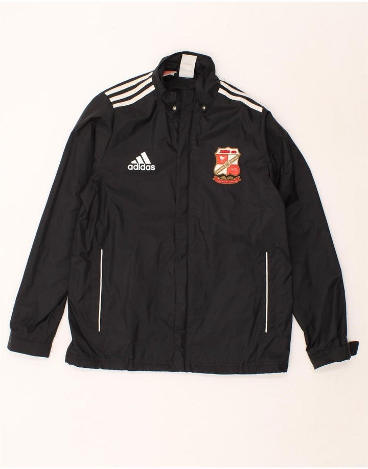 ADIDAS Boys Graphic Rain Jacket 13-14 Years Black Nylon Vintage Adidas and Second-Hand Adidas from Messina Hembry 