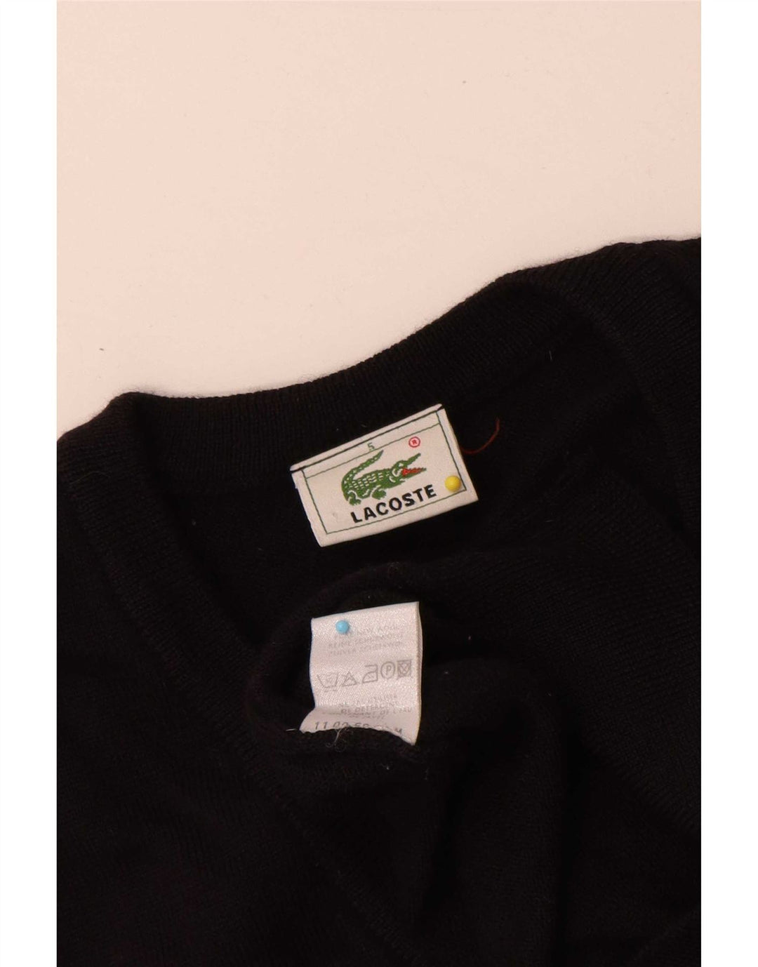 Maglione da uomo con scollo a V Lacoste taglia 5 grande in lana vergine nera