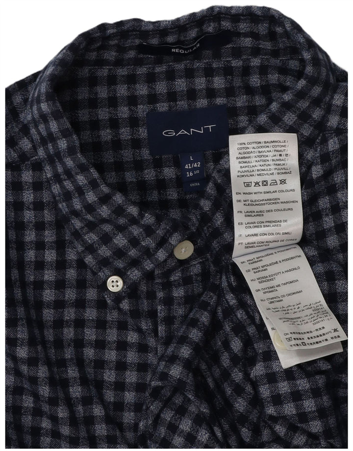 GANT Camicia da uomo in flanella taglia 41/42 16 1/2 grande a quadretti blu navy