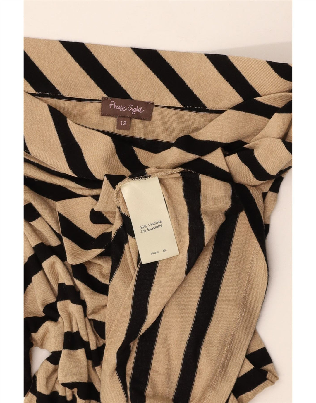 PHASE EIGHT Camicetta da donna con papillon Top UK 12 Viscosa a righe beige medio