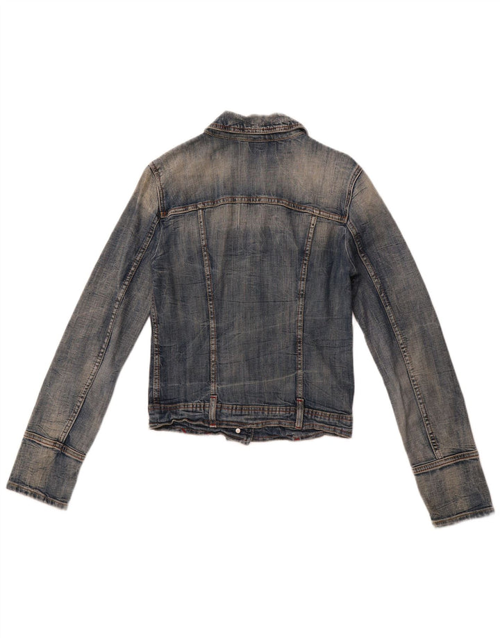 Giacca in denim corto da donna BENETTON UK 10 piccolo cotone blu