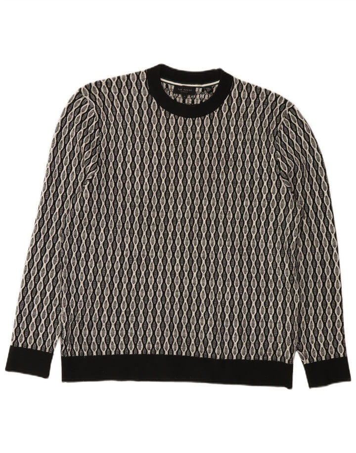 Maglione maglione girocollo da uomo Ted Baker taglia 4 grande nero geometrico