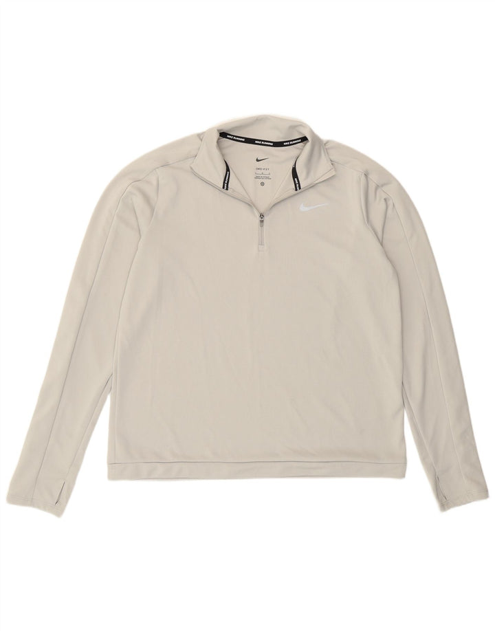 Nike Dri Fit Zip Neck Top a maniche lunghe da donna UK 16 Large Grigio Poliestere
