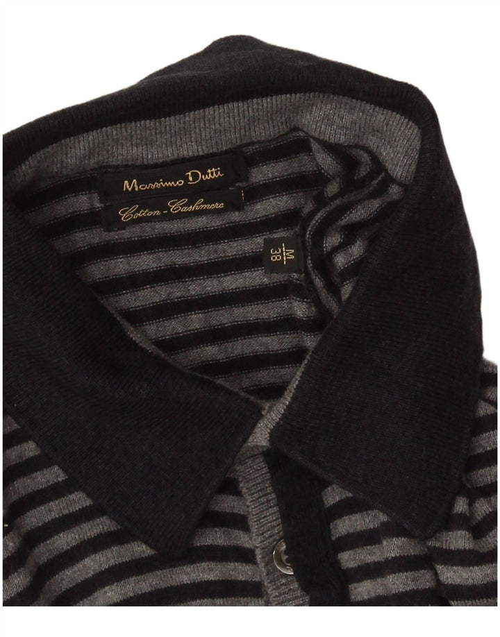 Massimo Dutti Maglione da uomo con collo alto in cotone a righe grigio medio