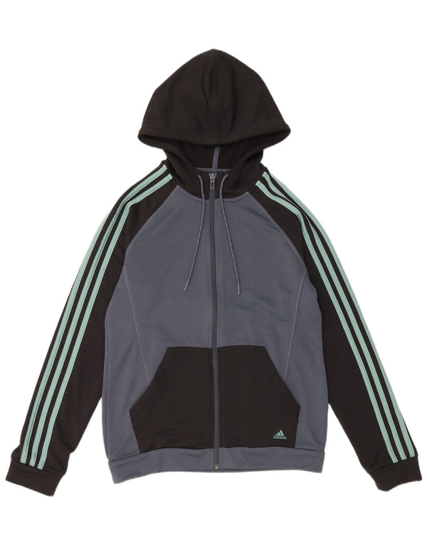 Felpa con cappuccio e zip da donna Adidas UK 12/14 Sport a blocchi di colore grigio medio