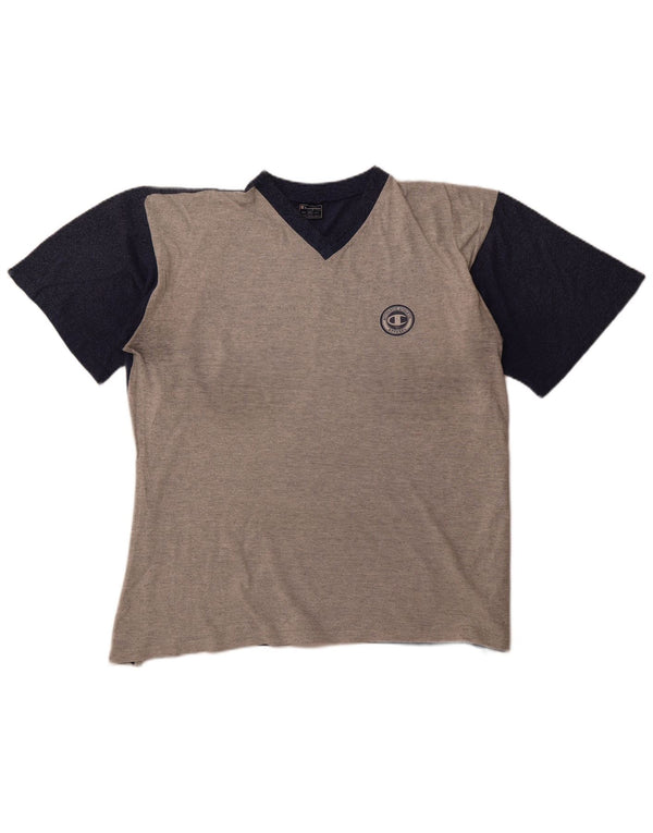 T-shirt da uomo CHAMPION Top 2XL in cotone color block grigio