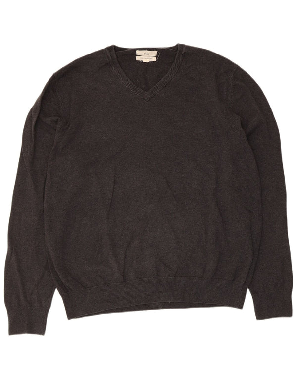 Maglione da uomo con scollo a V Marks & Spencer XL in cotone grigio