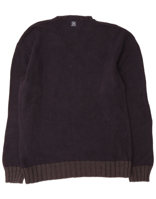 Maglione da uomo con scollo a V Nautica, grande cotone color block blu navy