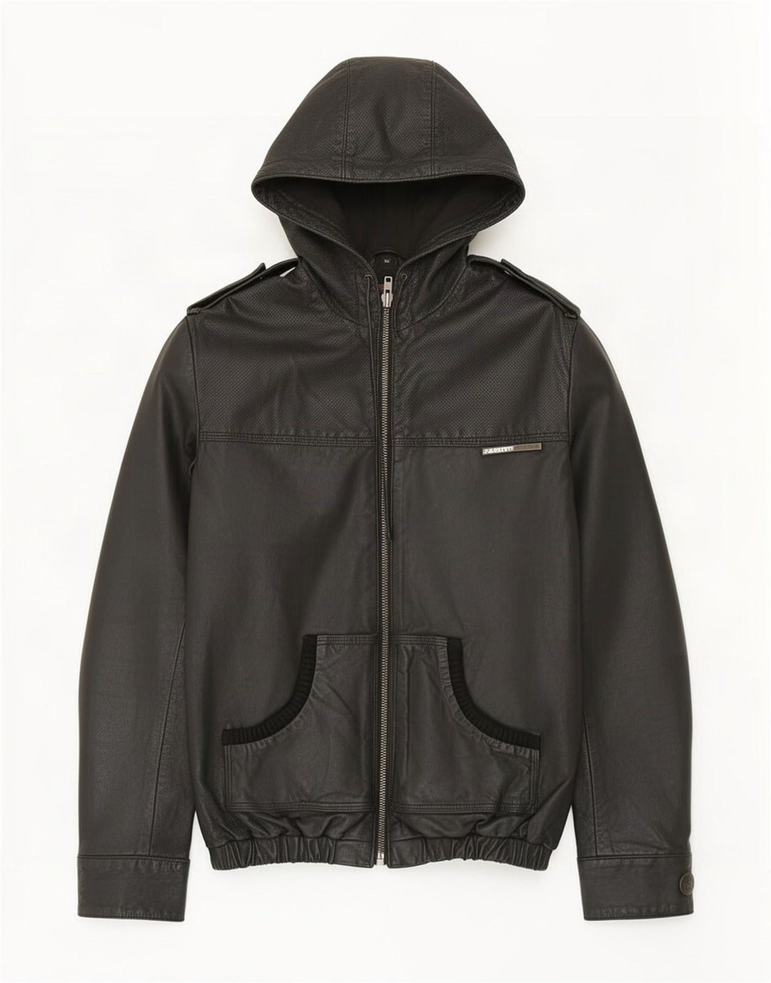 Giacca in pelle militare con cappuccio da uomo Superdry UK 38 media nera