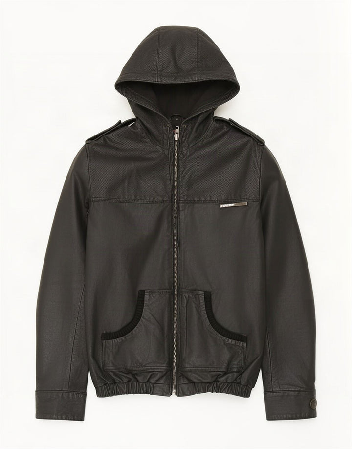 Giacca in pelle militare con cappuccio da uomo Superdry UK 38 media nera