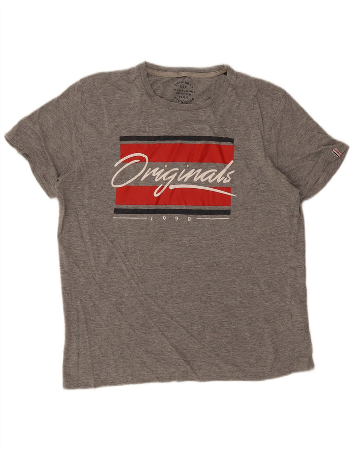 T-shirt grafica da uomo Jack & Jones Top in cotone grigio medio