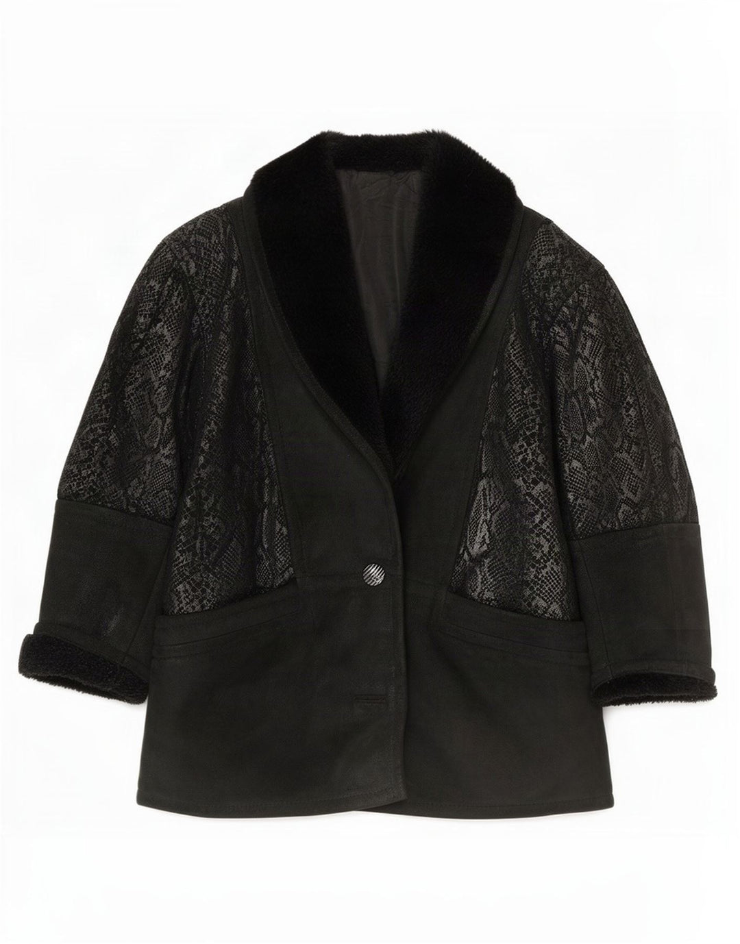 Giacca Donna Oversize In Pelle Scamosciata Conbipel IT 40 Small Nera Stampa Animalier