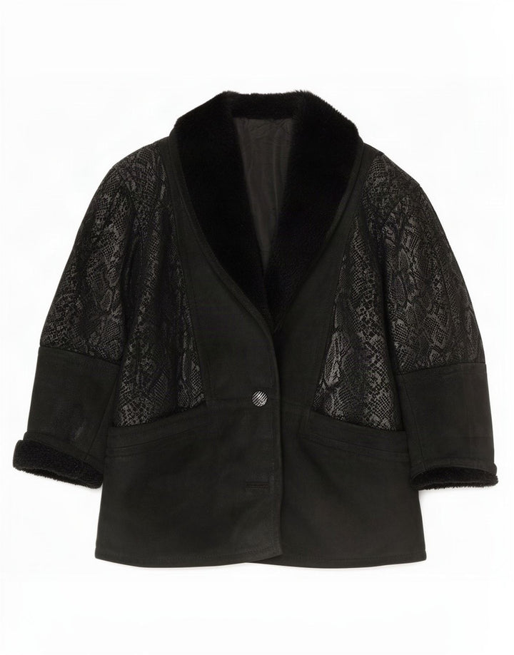 Giacca Donna Oversize In Pelle Scamosciata Conbipel IT 40 Small Nera Stampa Animalier
