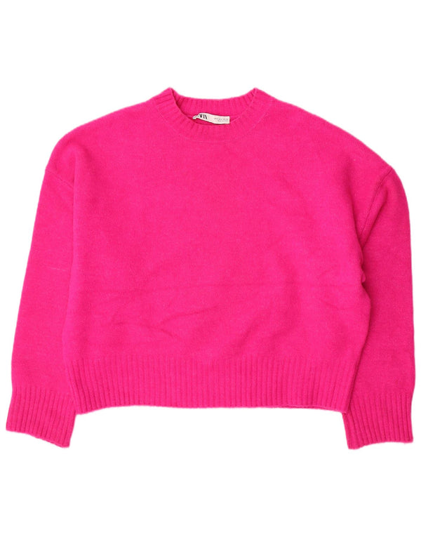 Zara Womens Oversized Crew Neck Jumper Sweater UK 10 Small Pink Acrylic