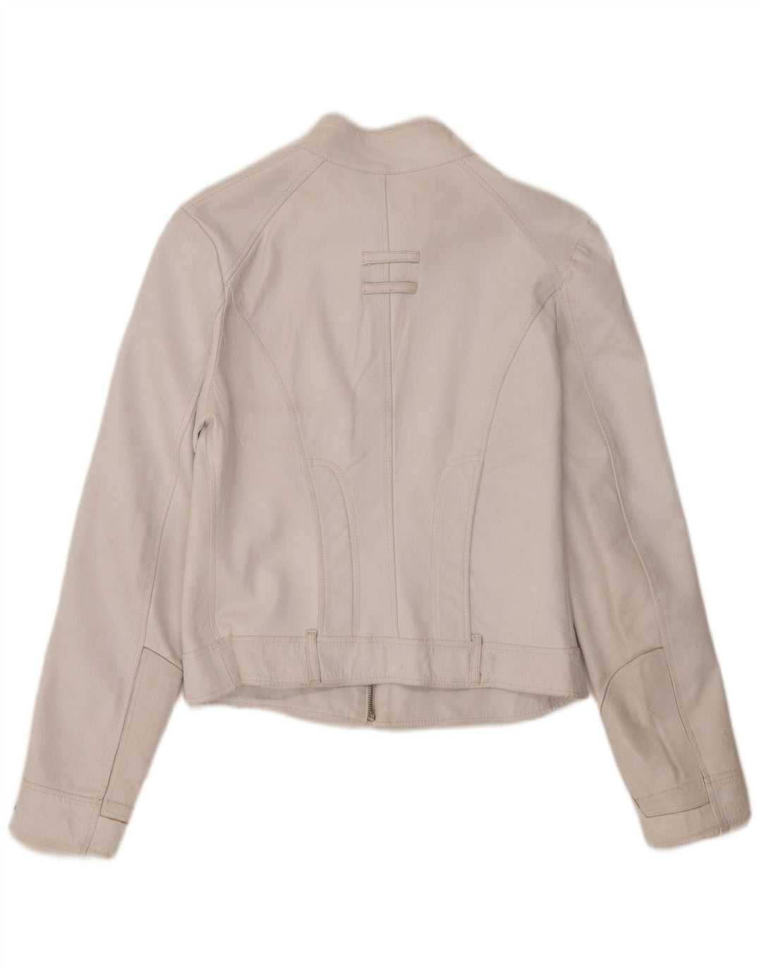 Giacca in pelle corta da donna vintage IT 46 grande in pelle bianca