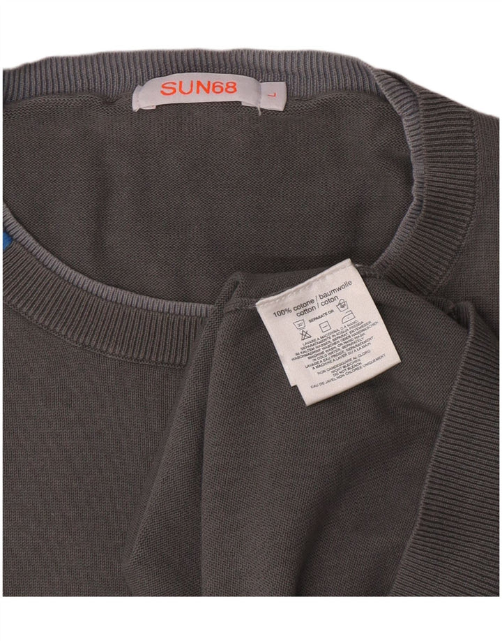 Maglione maglione girocollo da uomo Sun68 grande cotone grigio