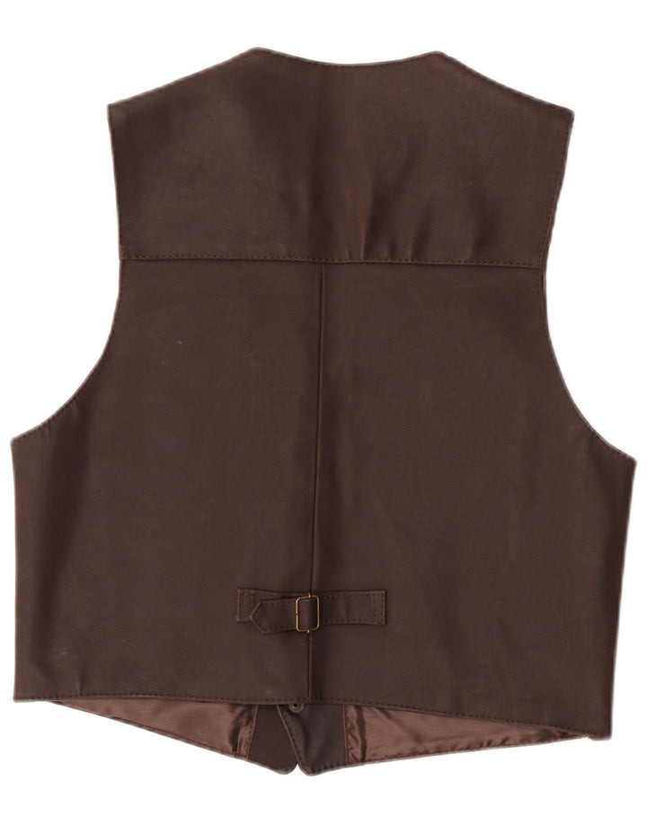 Gilet in pelle da uomo vintage in pelle marrone medio
