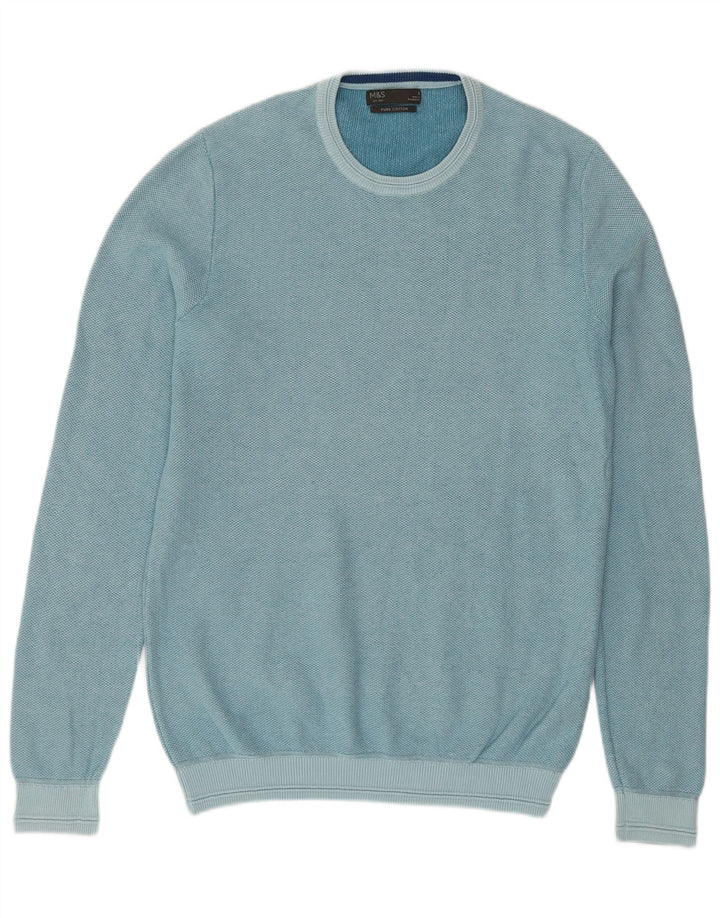 Maglione maglione girocollo da uomo Marks & Spencer piccolo cotone turchese