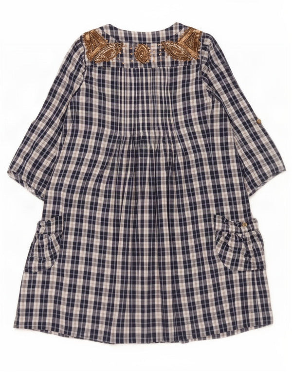 Monsoon Top tunica da donna con maniche a 3/4 UK 12 Medio cotone a quadri blu navy