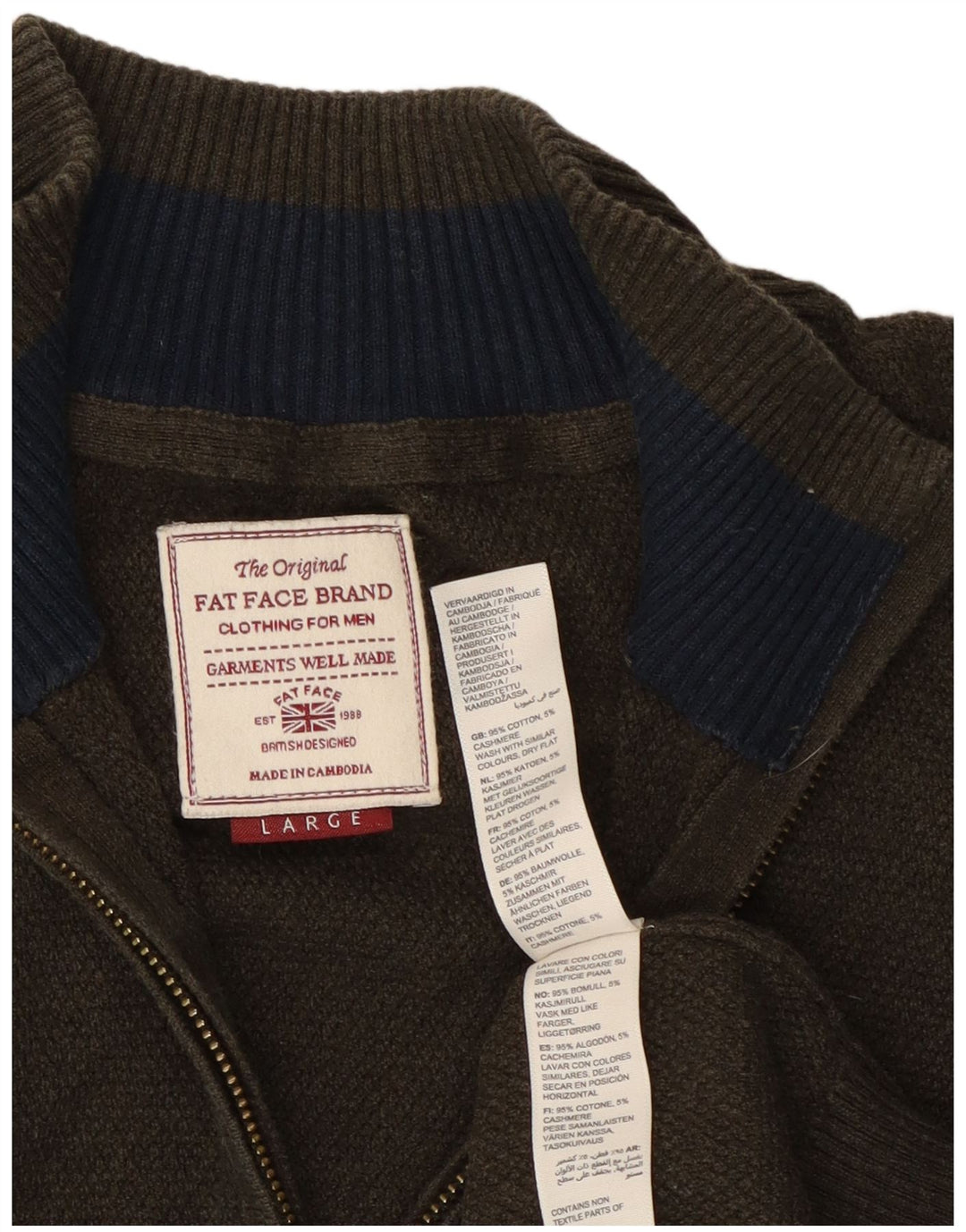 Maglione da uomo con collo con zip Fat Face, grande cotone kaki