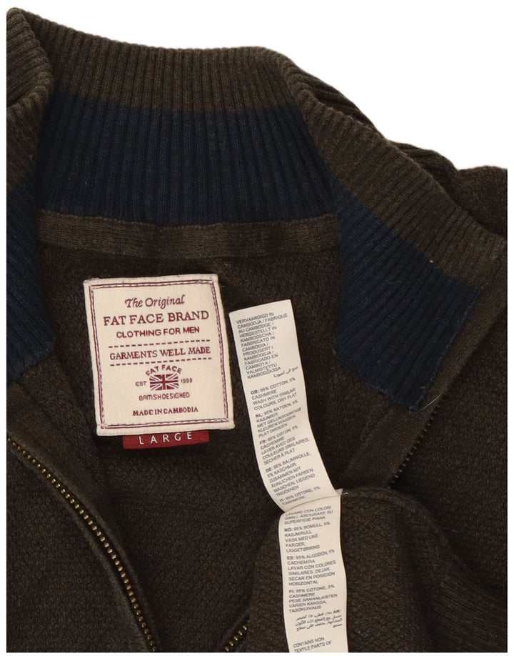 Maglione da uomo con collo con zip Fat Face, grande cotone kaki