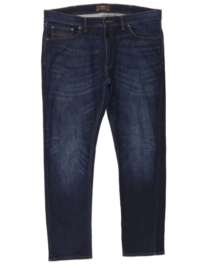 Jeans slim da uomo Marks & Spencer W38 L31 cotone blu navy