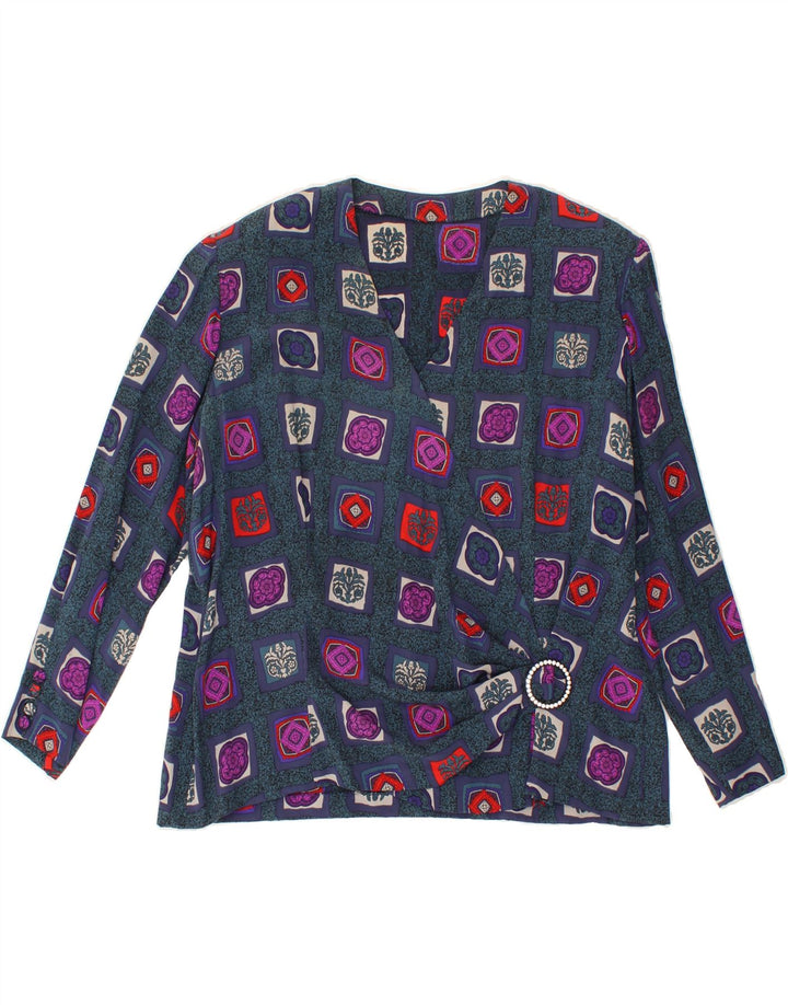 VINTAGE Womens Abstract Pattern Long Sleeve Blouse Top UK 14 Large Blue Vintage Vintage and Second-Hand Vintage from Messina Hembry 