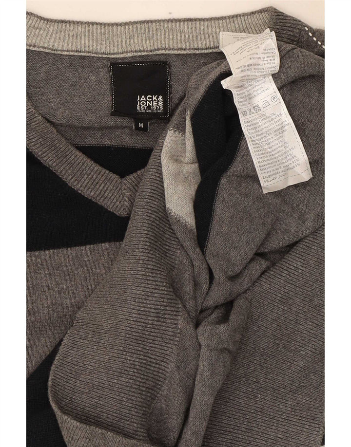 Maglione da uomo con scollo a V Jack & Jones, cotone grigio medio a rombi/diamante