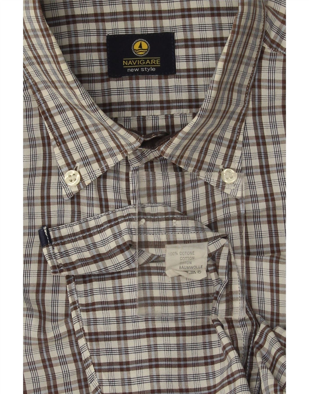NAVIGARE Mens Shirt Large Brown Check Cotton Vintage Navigare and Second-Hand Navigare from Messina Hembry 