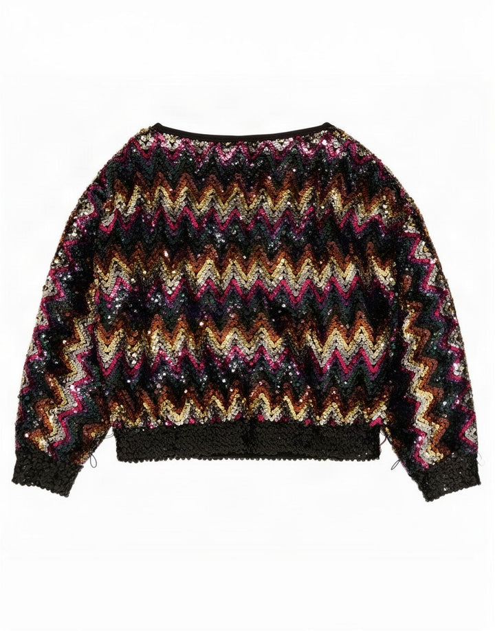 Camicetta vintage con paillettes da donna Top EU 38 Chevron medio multicolore