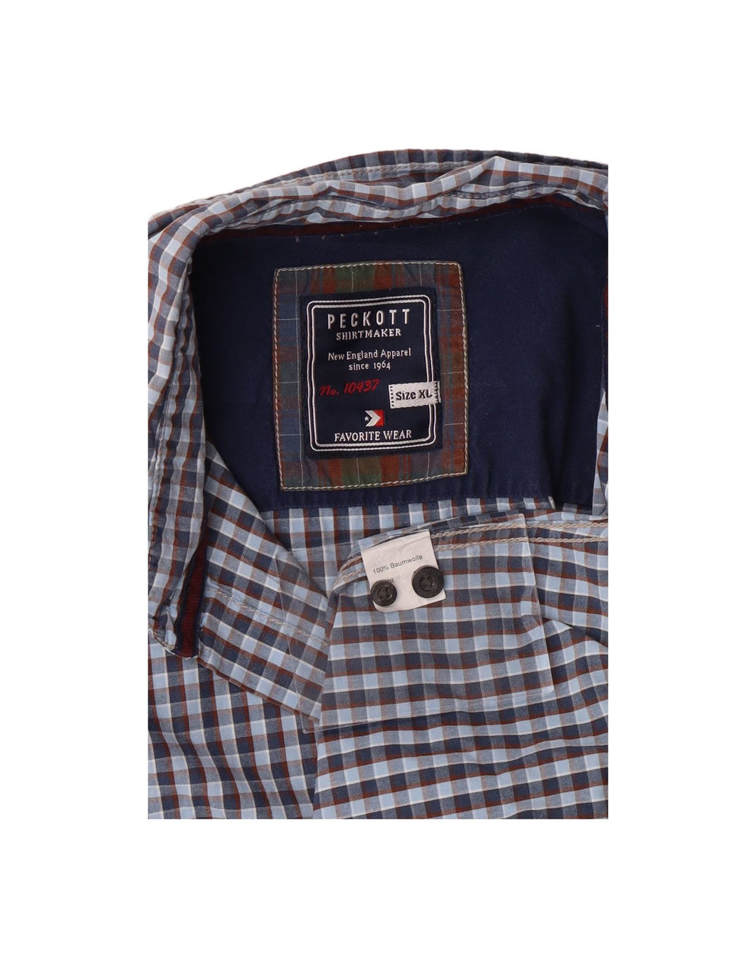 PECKOTT Mens Shirt XL Blue Gingham Cotton