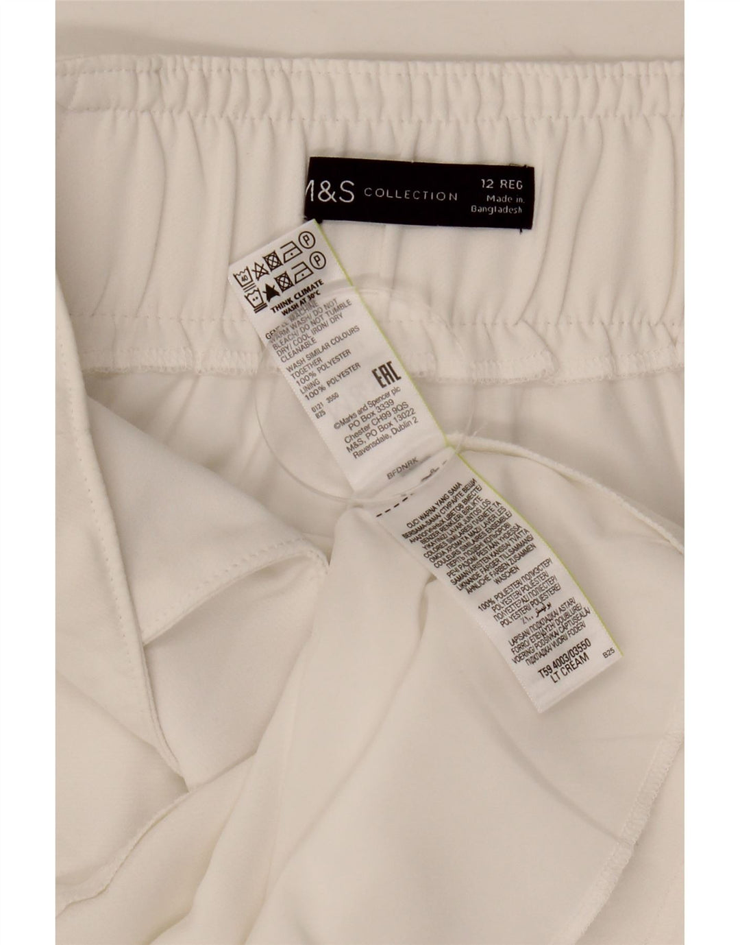 Gonna dritta da donna MARKS & SPENCER UK 12 media W30 poliestere bianco