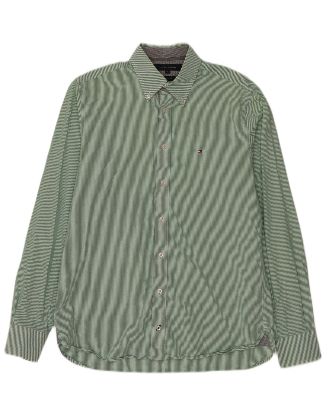 Camicia da uomo Custom Fit Tommy Hilfiger piccola in cotone a righe verdi
