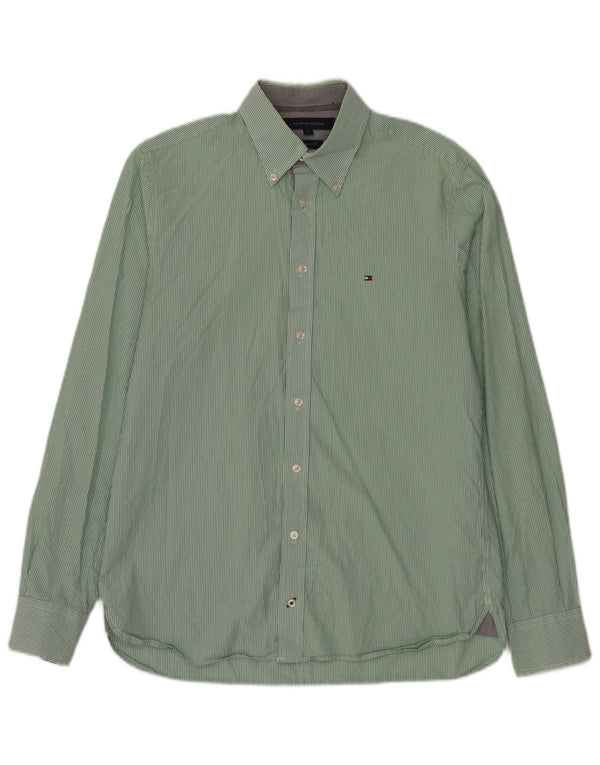 Camicia da uomo Custom Fit Tommy Hilfiger piccola in cotone a righe verdi