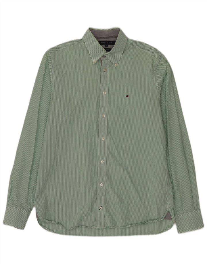 Camicia da uomo Custom Fit Tommy Hilfiger piccola in cotone a righe verdi