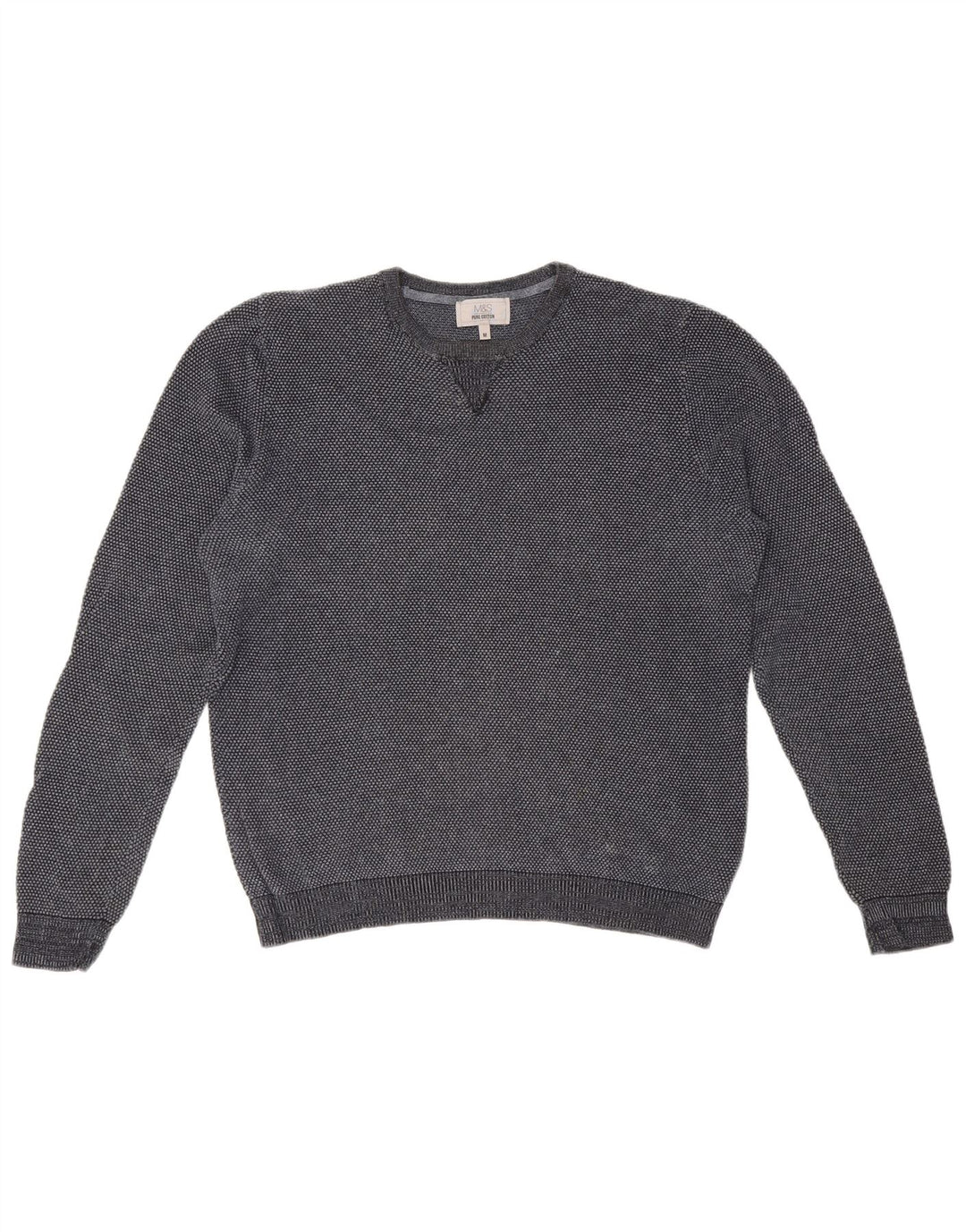 MARKS & SPENCER Mens Crew Neck Jumper Sweater Medium Grey Cotton