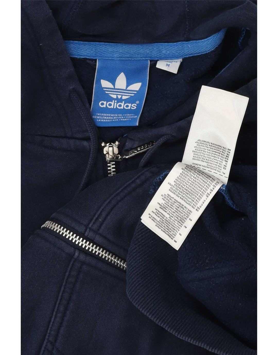 Maglione con cappuccio e zip da uomo Adidas in cotone blu navy medio