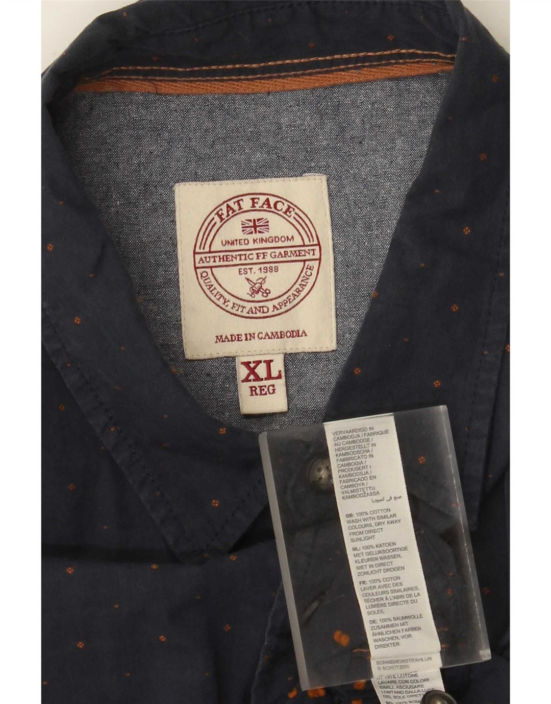 Camicia da uomo vestibilità regolare Fat Face XL in cotone maculato blu navy