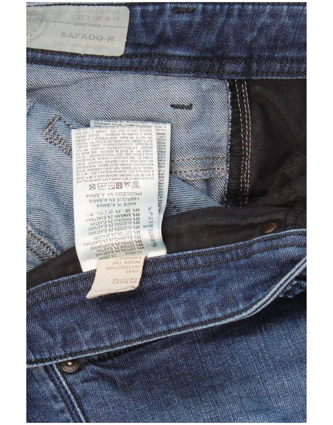 DIESEL Jeans dritti slim regolari Safado-R da uomo W32 L32 cotone blu