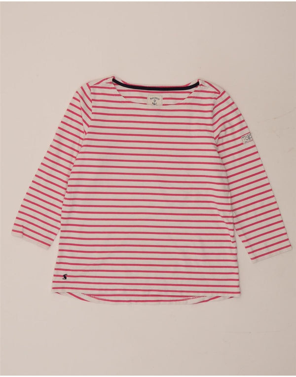 Joules Top da Donna Manica 3/4 UK 14 Grande Cotone a Righe Rosa