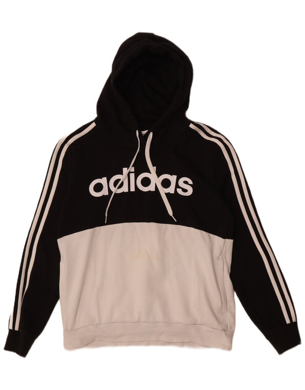Felpa con cappuccio grafica da donna Adidas UK 16/18 grande cotone color block nero