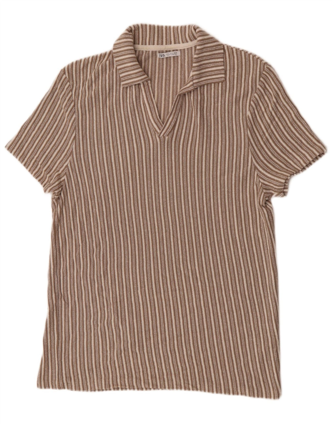 Polo da uomo Zara grande in cotone a righe beige